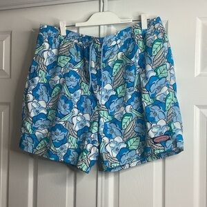 Vineyard Vines Blue & Green Floral Swim Trunks Bright Bold XXL